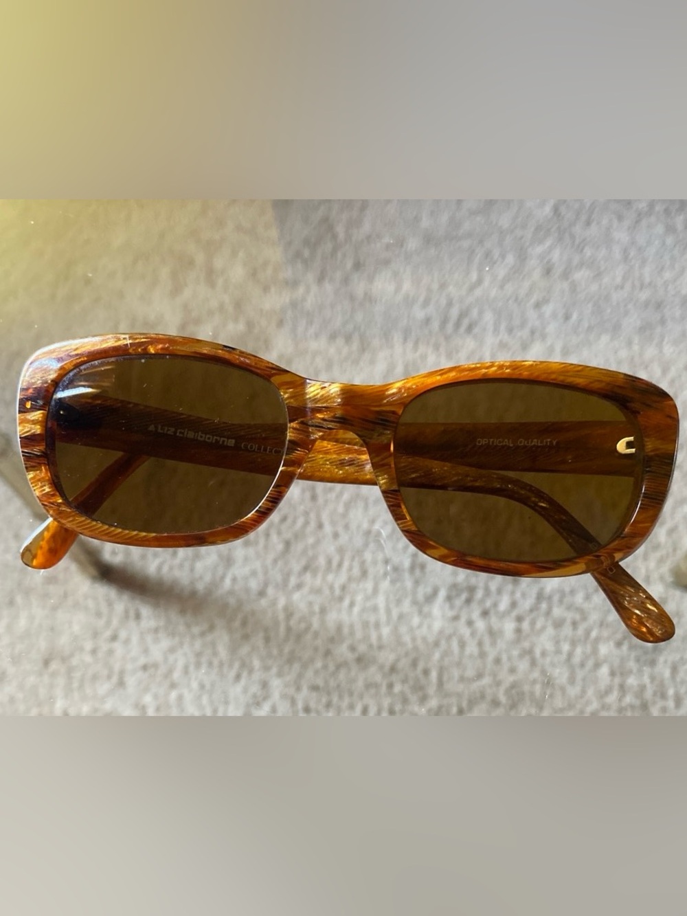 Vintage 90s Liz Claiborne Woodgrain Tortoise Sunglasses